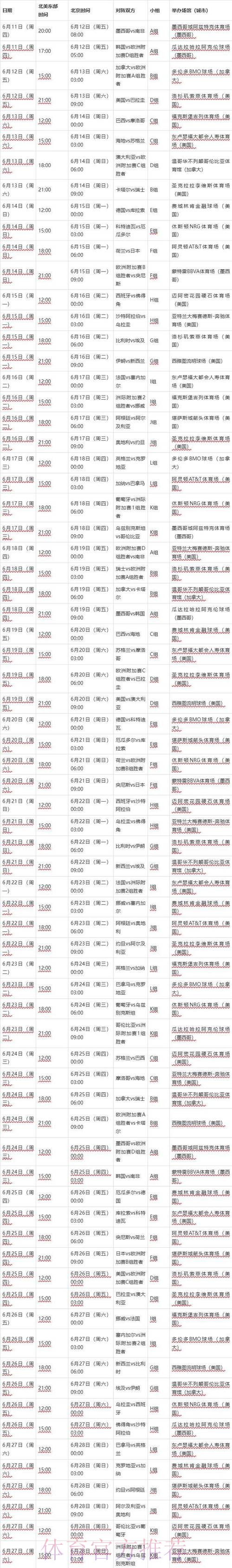 2026世界杯完整赛程网站